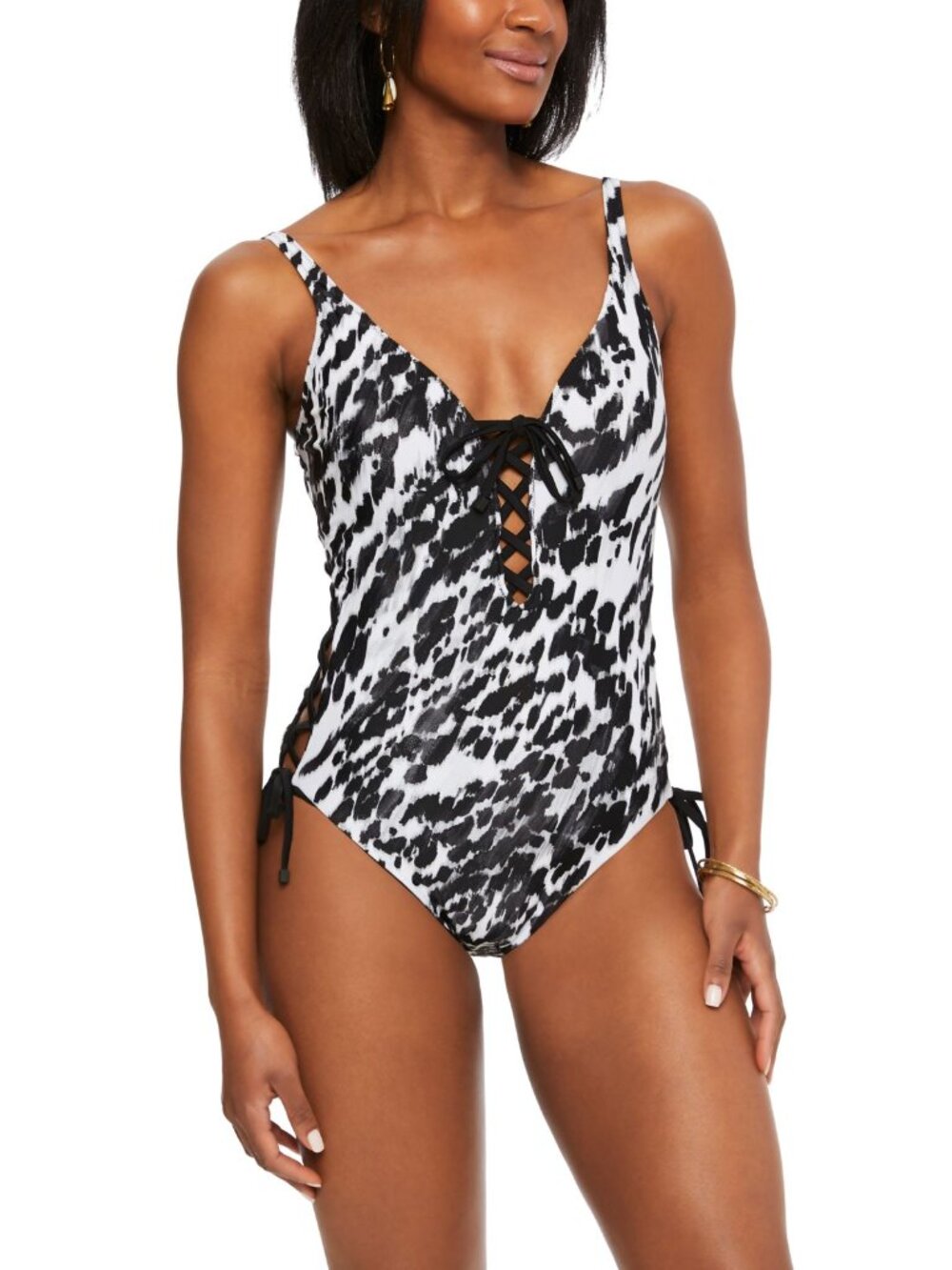 bar III Womens Heat Wave Lace-Up One-Piece Swimsuit